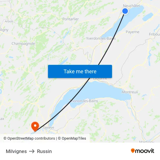 Milvignes to Russin map
