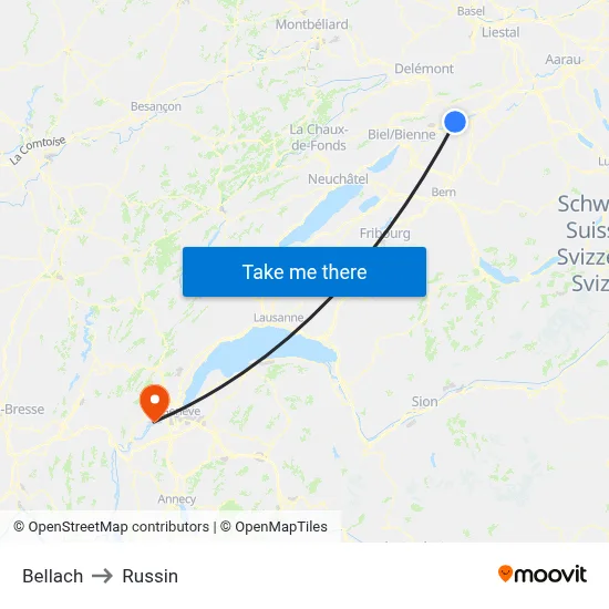 Bellach to Russin map