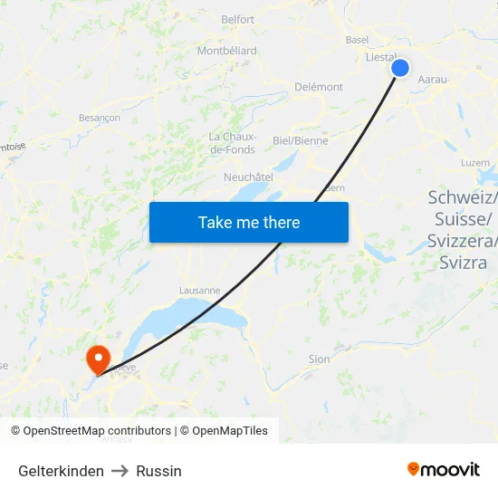 Gelterkinden to Russin map