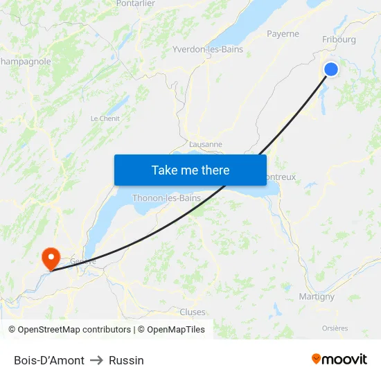 Bois-D’Amont to Russin map