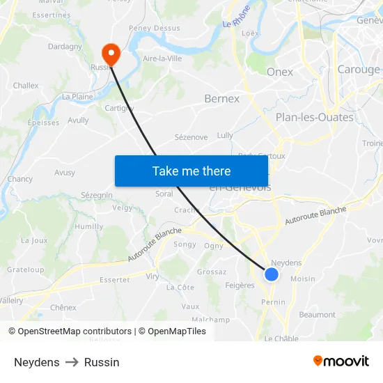 Neydens to Russin map