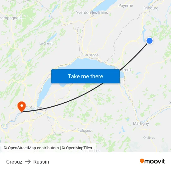 Crésuz to Russin map