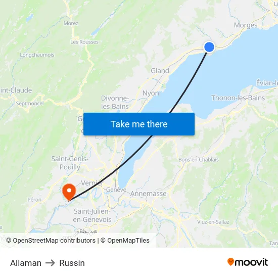 Allaman to Russin map
