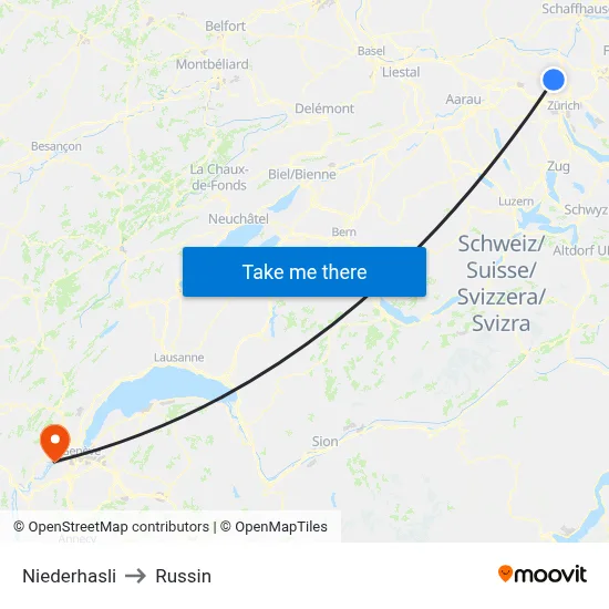 Niederhasli to Russin map