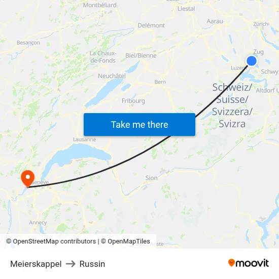 Meierskappel to Russin map