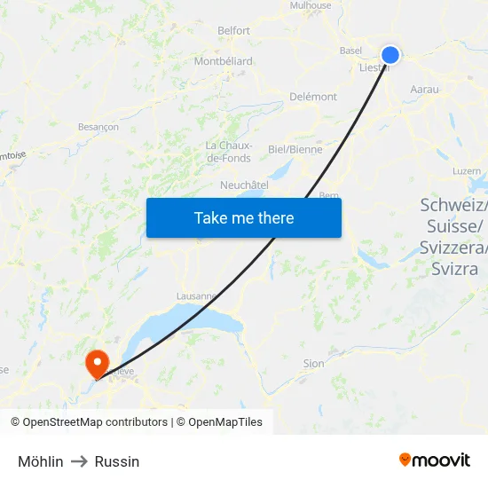 Möhlin to Russin map