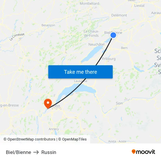 Biel/Bienne to Russin map