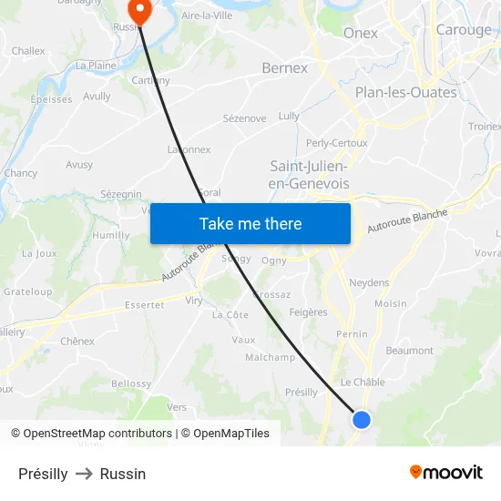 Présilly to Russin map