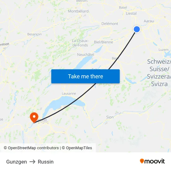 Gunzgen to Russin map