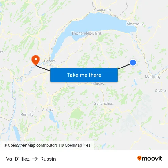 Val-D'Illiez to Russin map