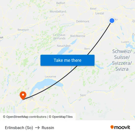 Erlinsbach (So) to Russin map