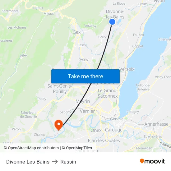 Divonne-Les-Bains to Russin map