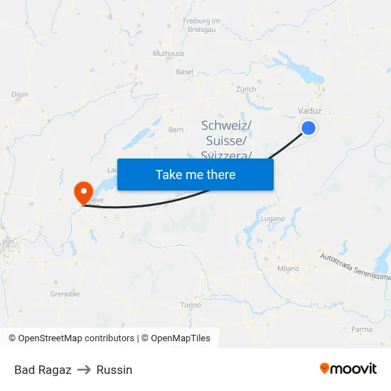Bad Ragaz to Russin map