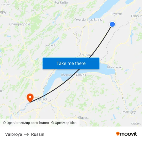 Valbroye to Russin map