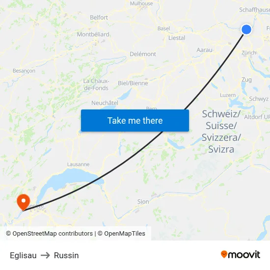 Eglisau to Russin map