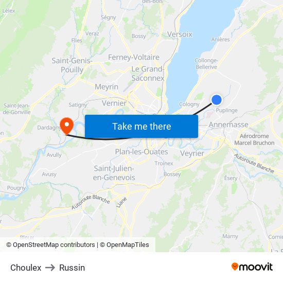 Choulex to Russin map