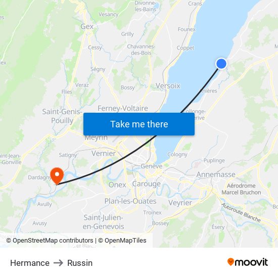 Hermance to Russin map
