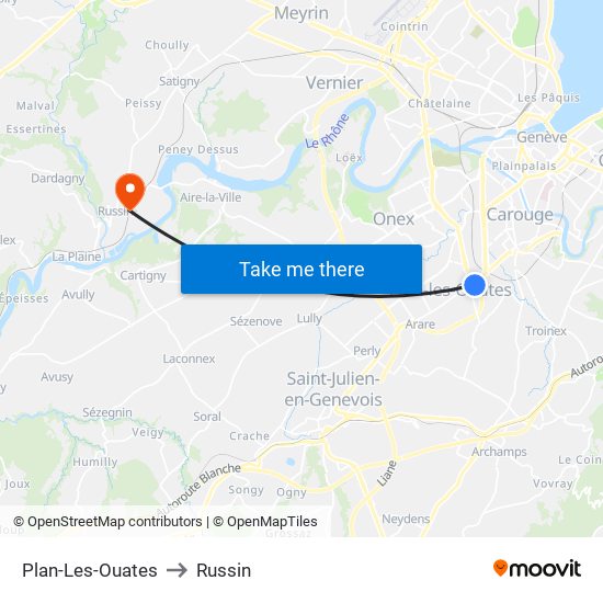 Plan-Les-Ouates to Russin map