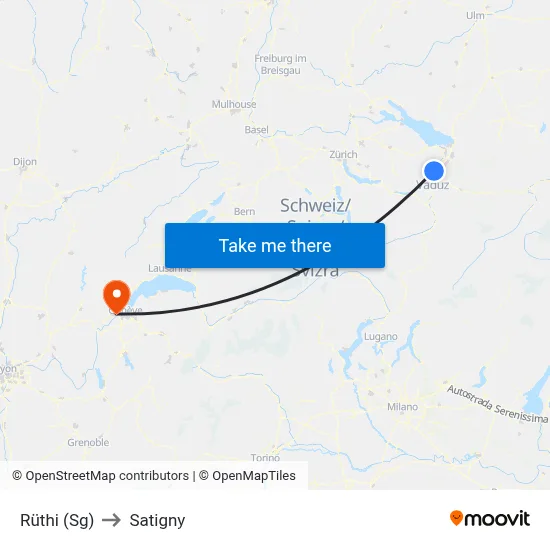 Rüthi (Sg) to Satigny map