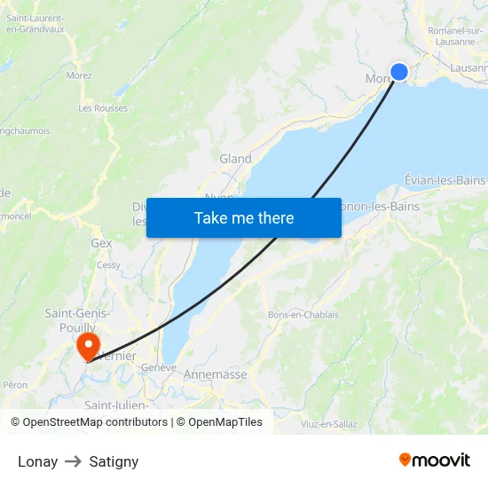 Lonay to Satigny map