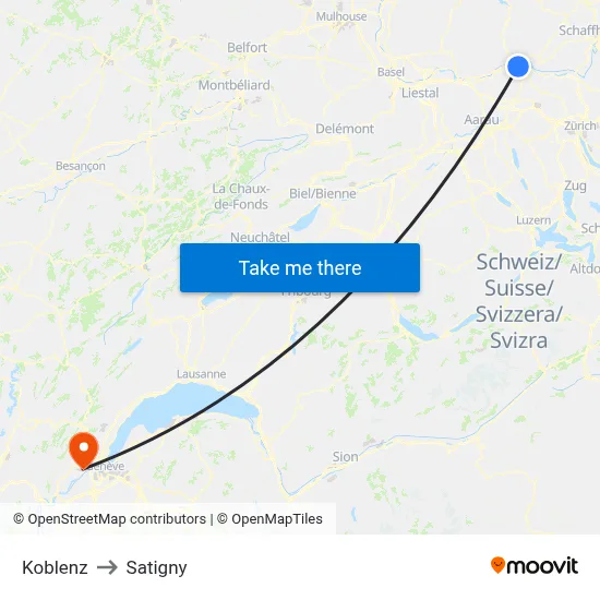 Koblenz to Satigny map