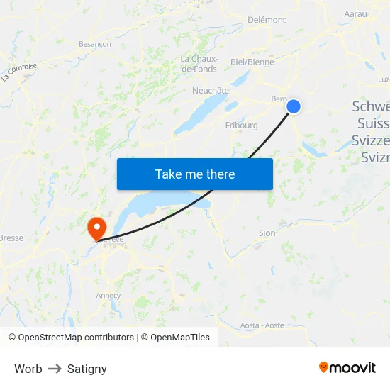 Worb to Satigny map