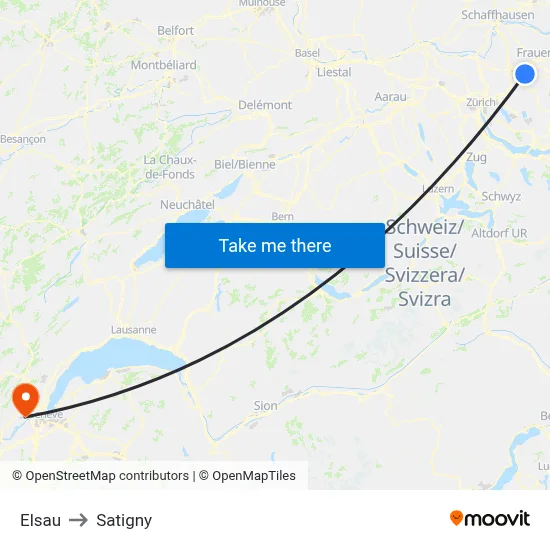 Elsau to Satigny map