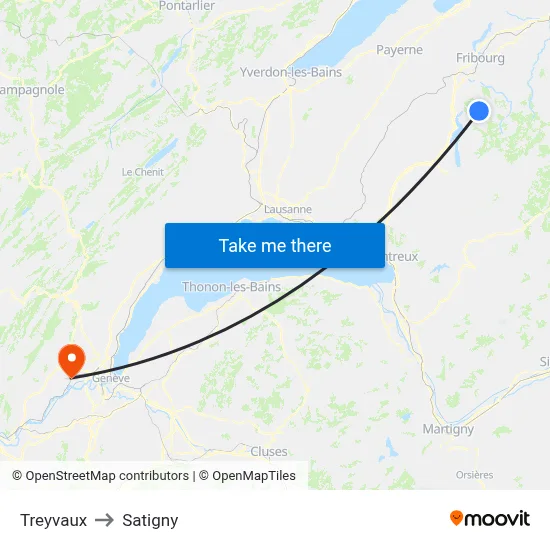 Treyvaux to Satigny map