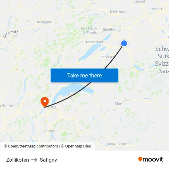 Zollikofen to Satigny map