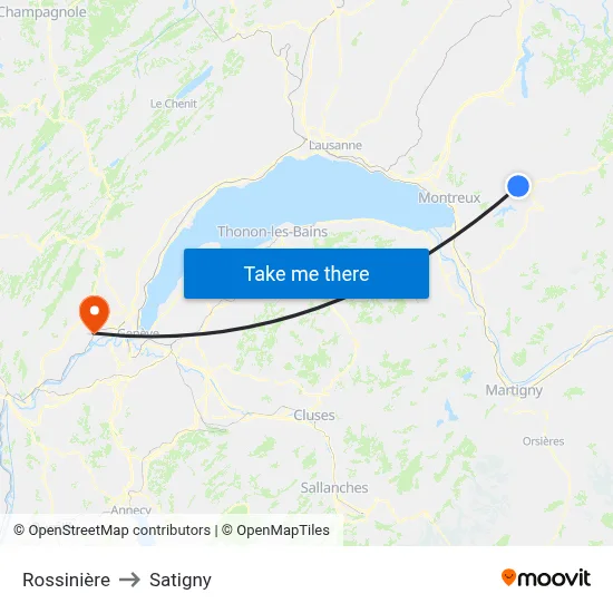 Rossinière to Satigny map