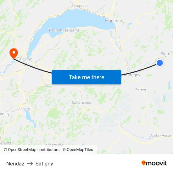 Nendaz to Satigny map