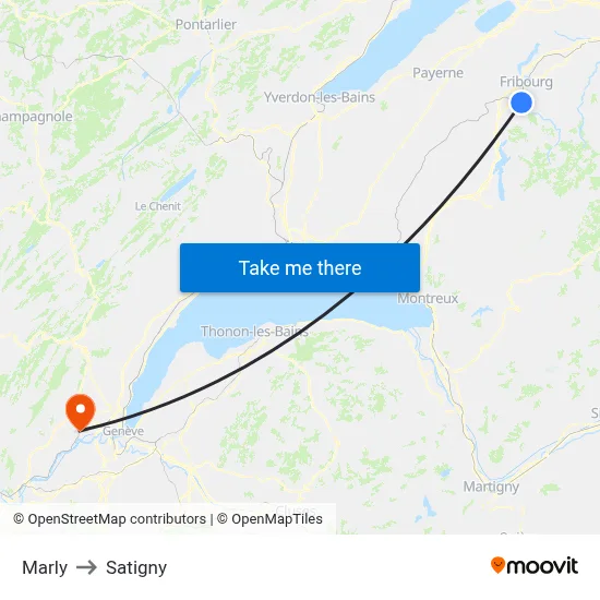 Marly to Satigny map