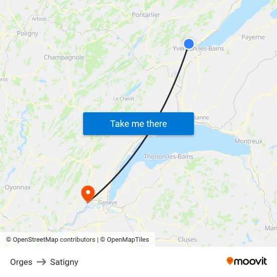 Orges to Satigny map