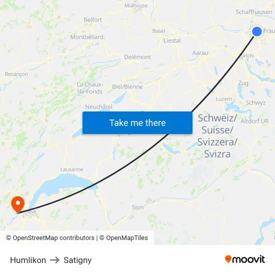 Humlikon to Satigny map