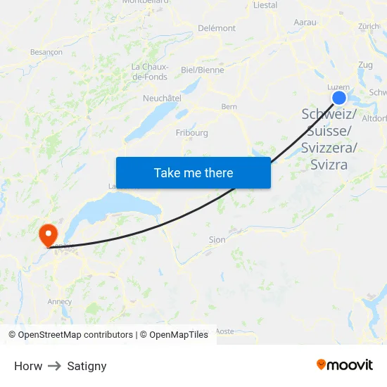 Horw to Satigny map