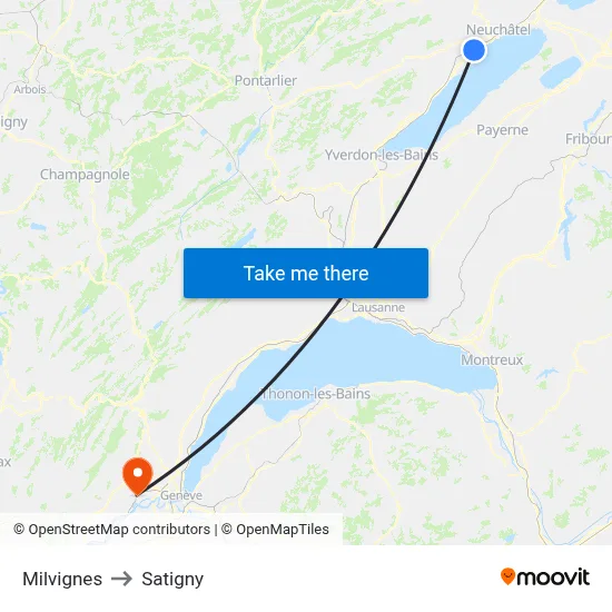 Milvignes to Satigny map