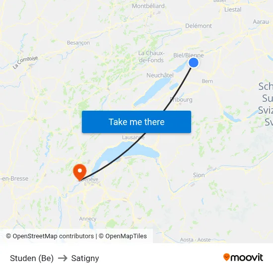 Studen (Be) to Satigny map