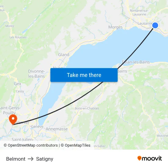 Belmont to Satigny map