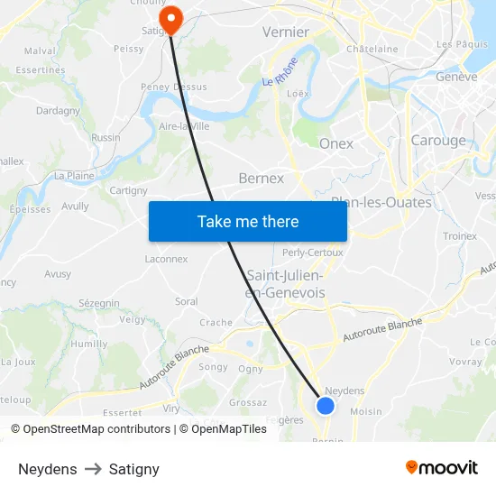 Neydens to Satigny map