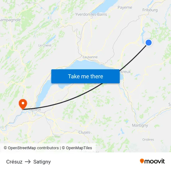 Crésuz to Satigny map