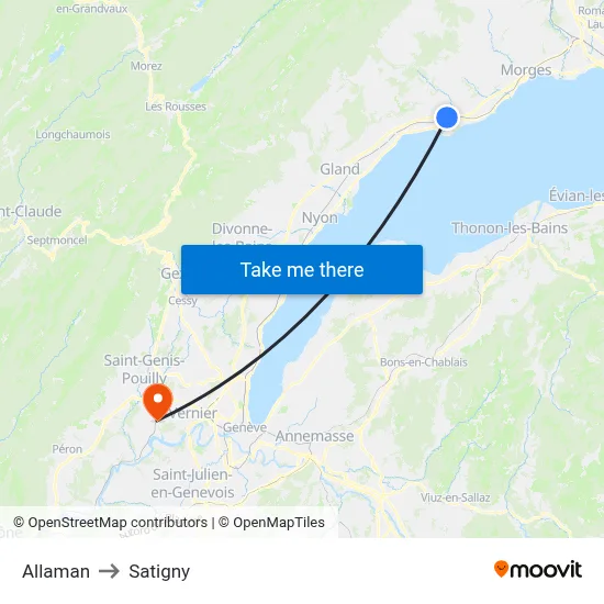 Allaman to Satigny map