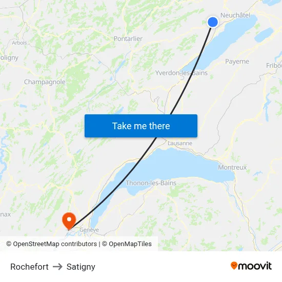 Rochefort to Satigny map