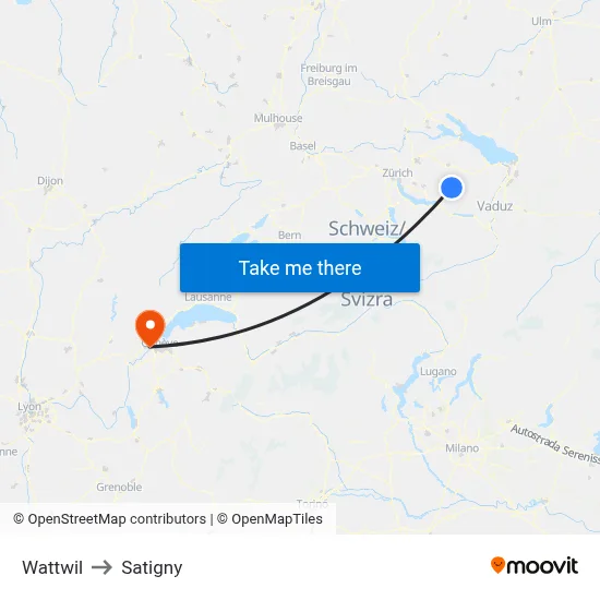 Wattwil to Satigny map