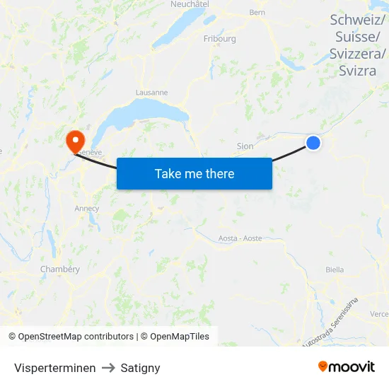 Visperterminen to Satigny map