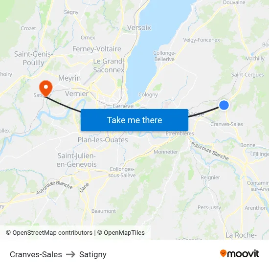 Cranves-Sales to Satigny map