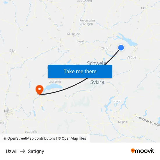 Uzwil to Satigny map