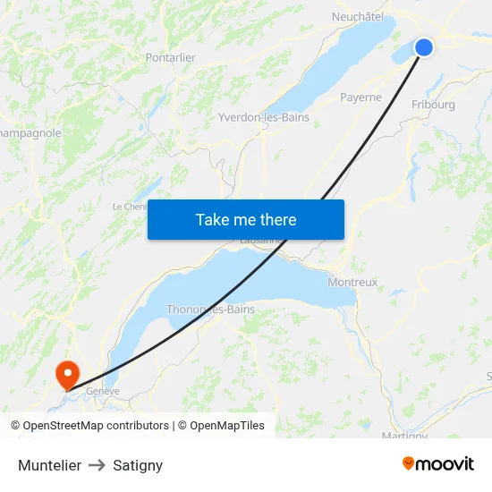 Muntelier to Satigny map