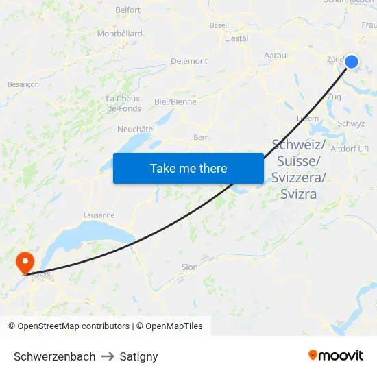 Schwerzenbach to Satigny map
