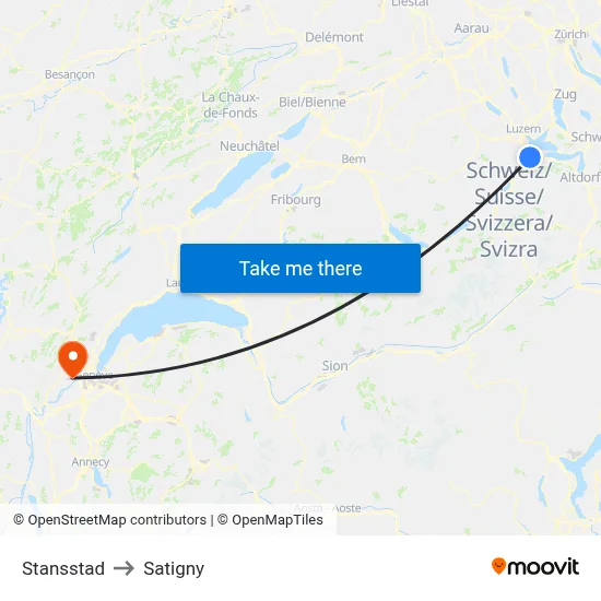 Stansstad to Satigny map