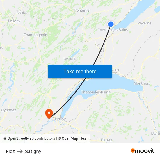 Fiez to Satigny map